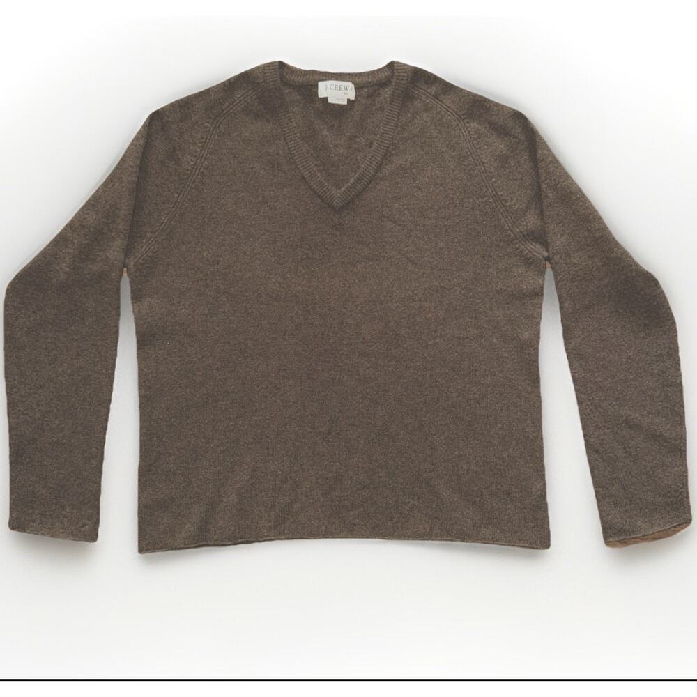 VTG J.Crew Mens XXL 100% Lambswool‎ Knit Sweater Mocha Brown V-Neck Long Sleeve